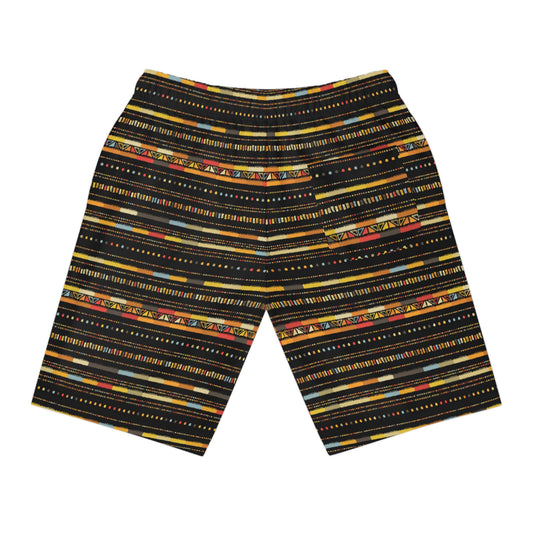 Trendy Athletic Long Shorts | Colorful Geometric Print, Fitness Gear, Summer Style, Beach Wear, Workout Shorts