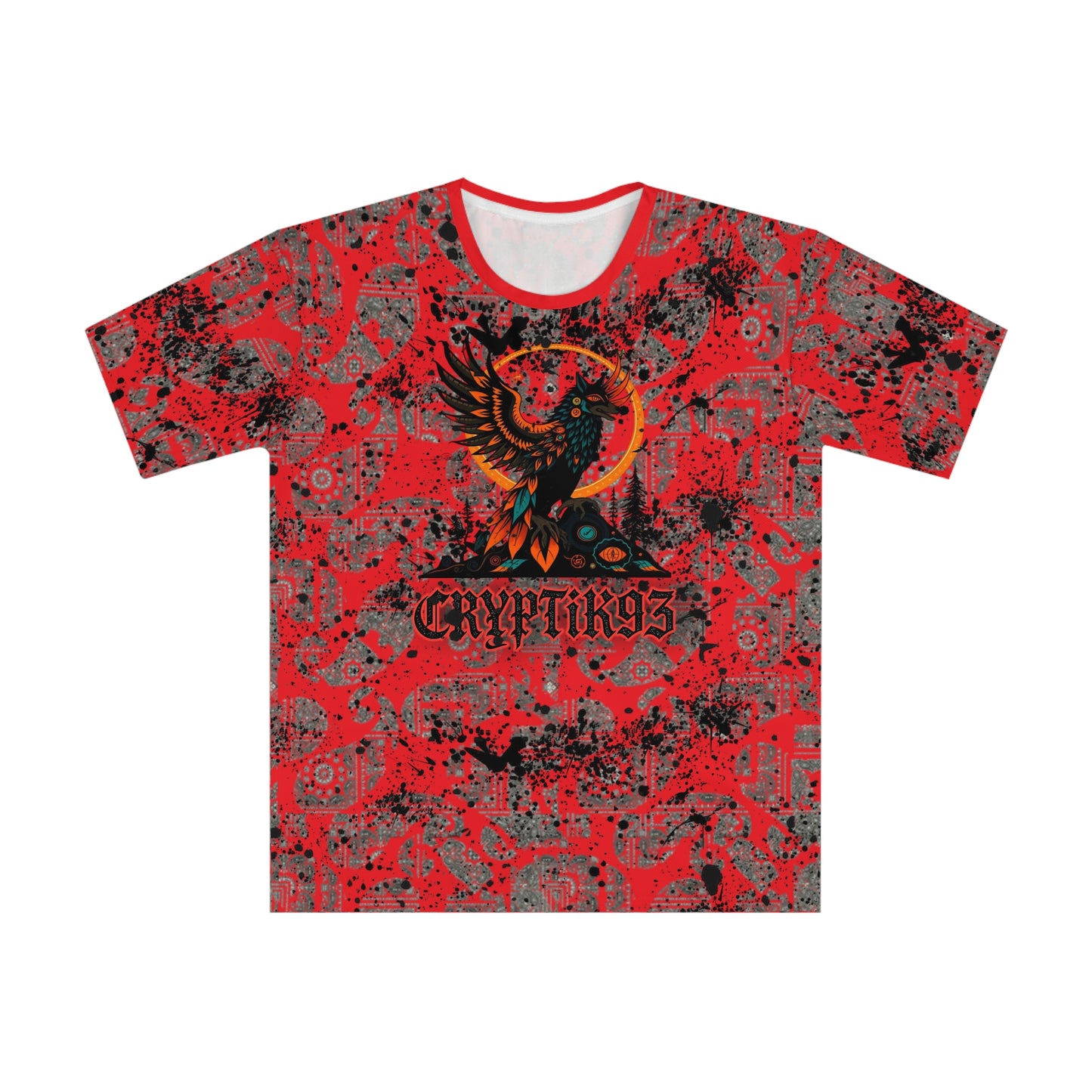 Red Phoenix Graphic T-Shirt — 'Everything's' Tribal Grunge All-Over Print