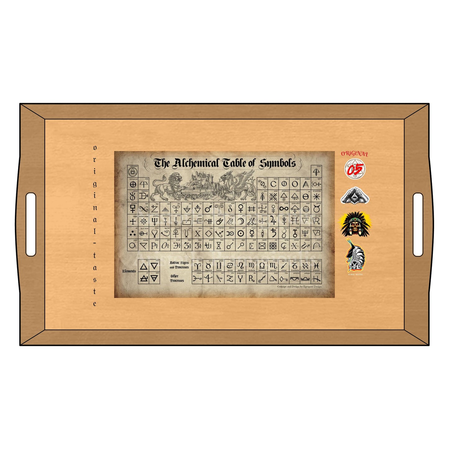 Engraved Bamboo Serving Tray - Unique Home Decor, Kitchen Gift, Alchemical Symbols, Rustic Serving Platter, Eco-Friendly Tray