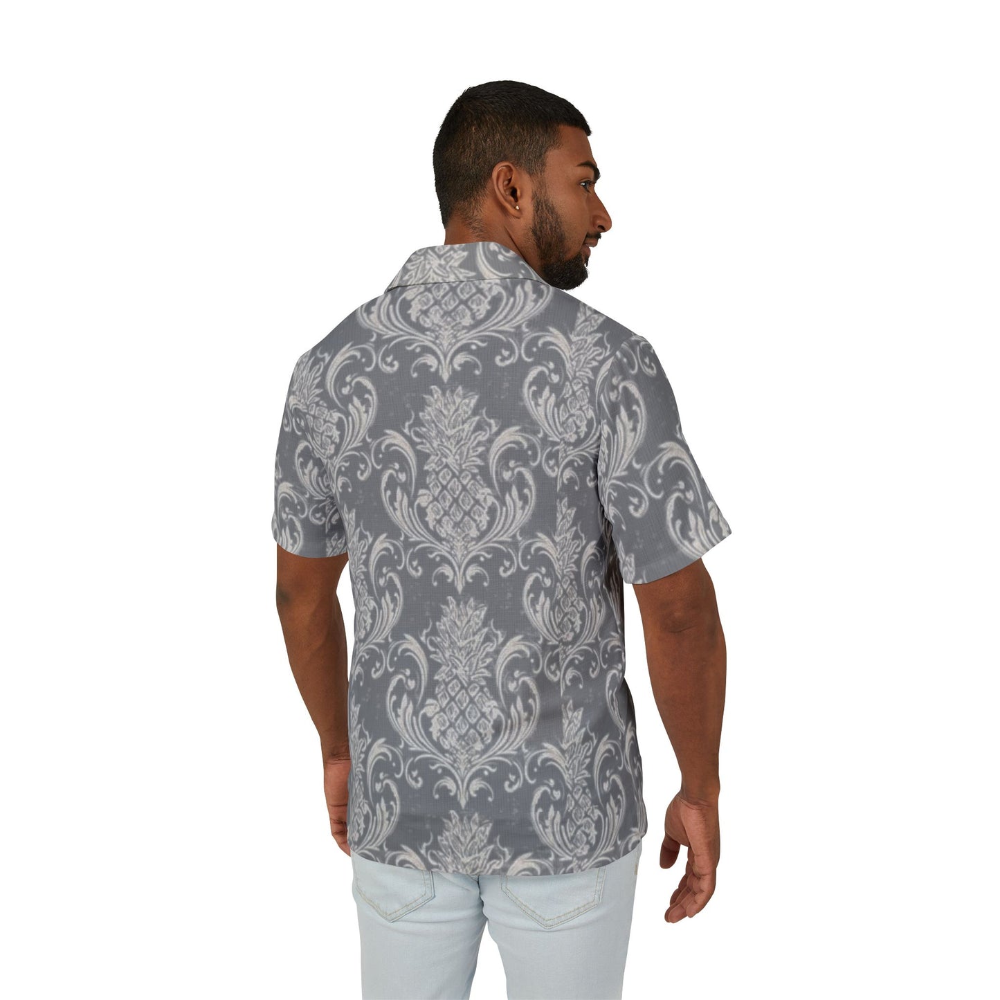 Men's Hawaiian Camp Shirt - Grey Pineapple Design for Summer Vibes