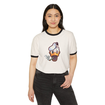 Ringer T-Shirt with Fun Donald Duck and Bad Mickey Mouse Design
