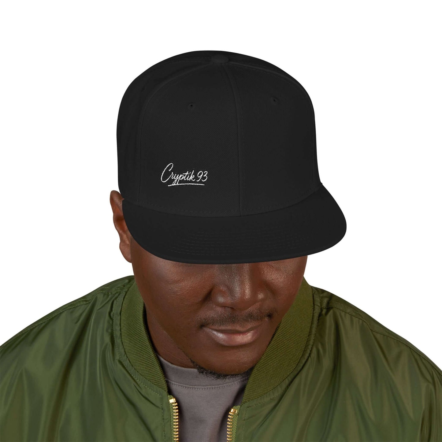 Embroidered Snapback Hat – Minimal Side Logo Flat Brim Cap