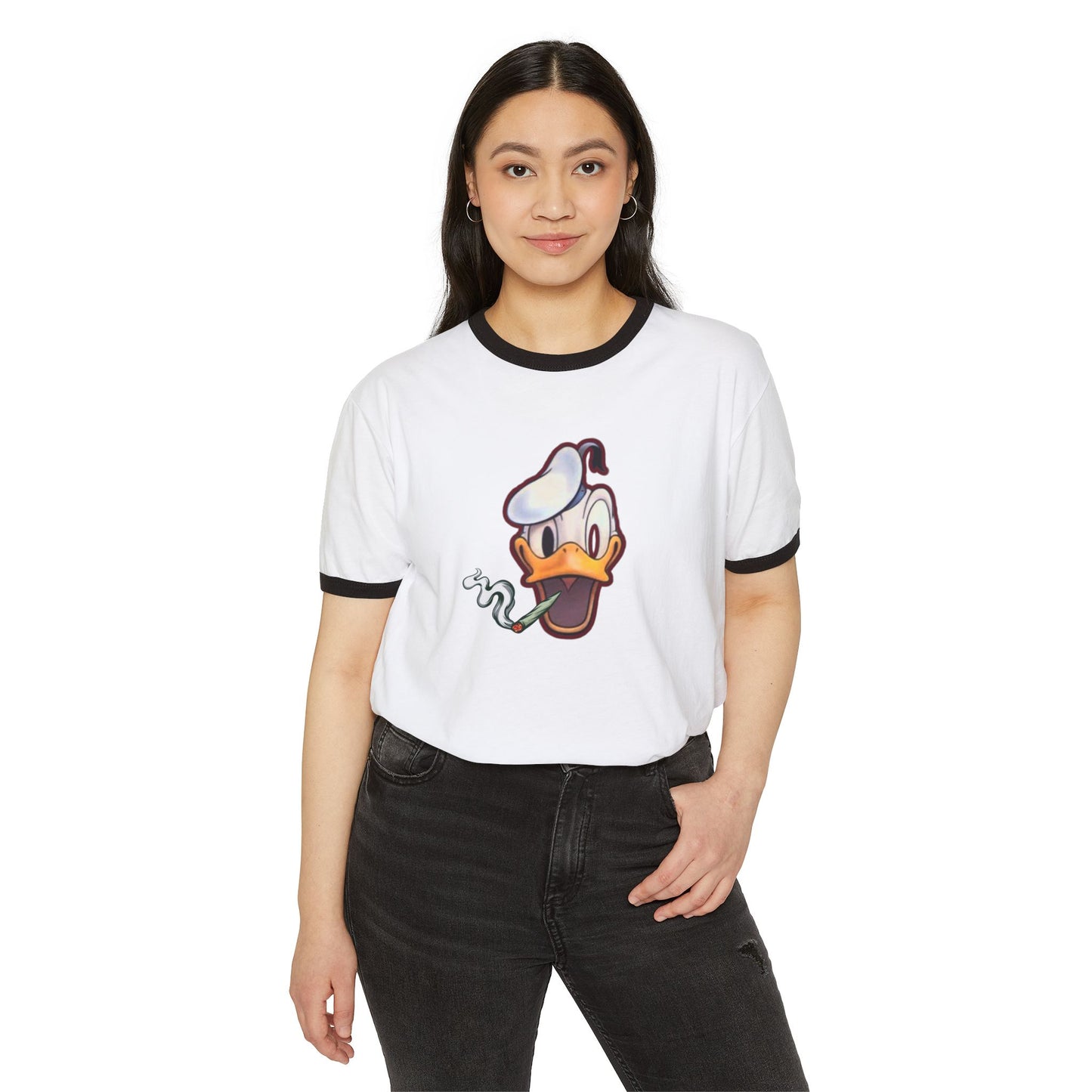 Ringer T-Shirt with Fun Donald Duck and Bad Mickey Mouse Design