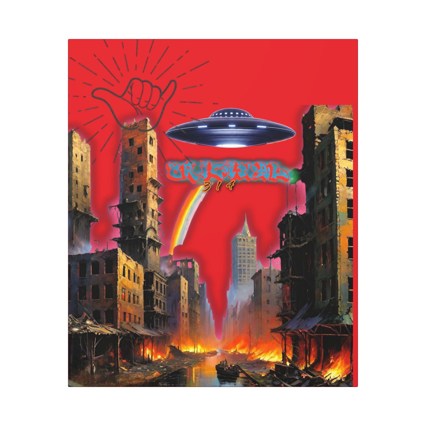 Canvas Art Wrap, St. Louis City Alien Invasion Canvas Painting