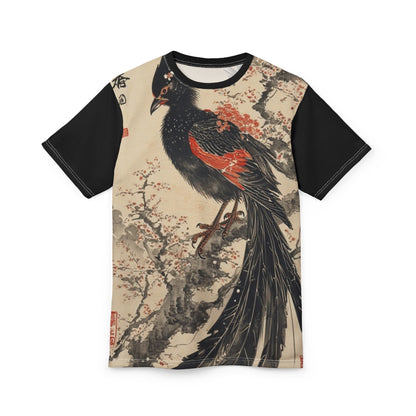Elegant Unisex Cut & Sew Tee - Vintage Bird Art, Unique Graphic Tee, Nature Lover Gift, Stylish AOP Shirt, Trendy Summer Wear
