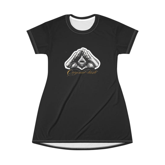 Mystical Hand Symbol T-Shirt Dress, Casual Wear, Boho Style, Gift for Her, Everyday Dress, Festival Outfits, Unique Fashion