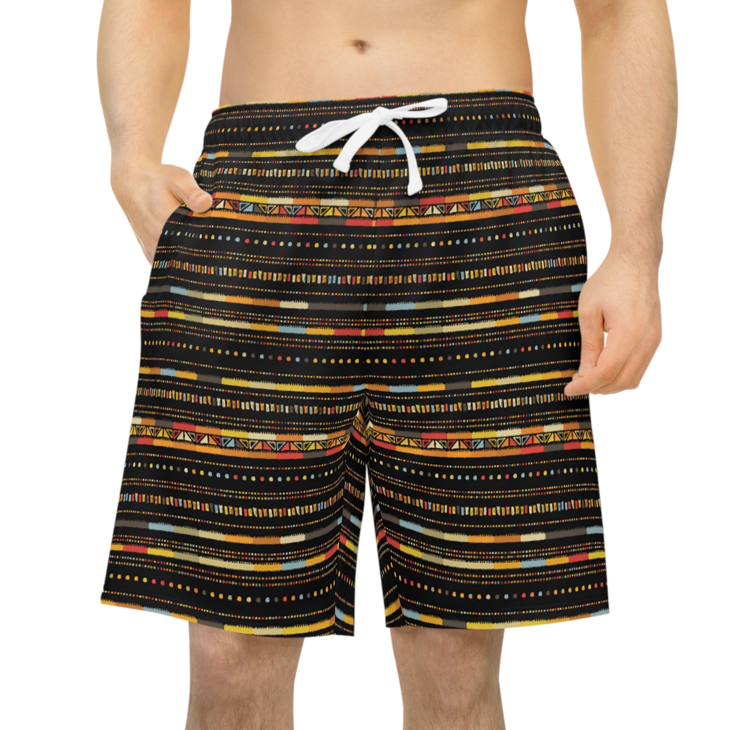 Trendy Athletic Long Shorts | Colorful Geometric Print, Fitness Gear, Summer Style, Beach Wear, Workout Shorts