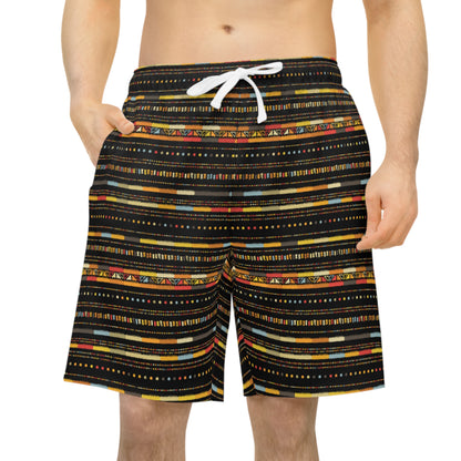 Trendy Athletic Long Shorts | Colorful Geometric Print, Fitness Gear, Summer Style, Beach Wear, Workout Shorts