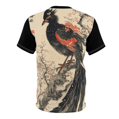 Elegant Unisex Cut & Sew Tee - Vintage Bird Art, Unique Graphic Tee, Nature Lover Gift, Stylish AOP Shirt, Trendy Summer Wear