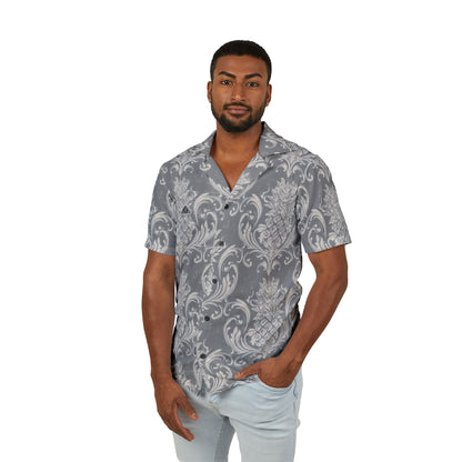 Men's Hawaiian Camp Shirt - Grey Pineapple Design for Summer Vibes