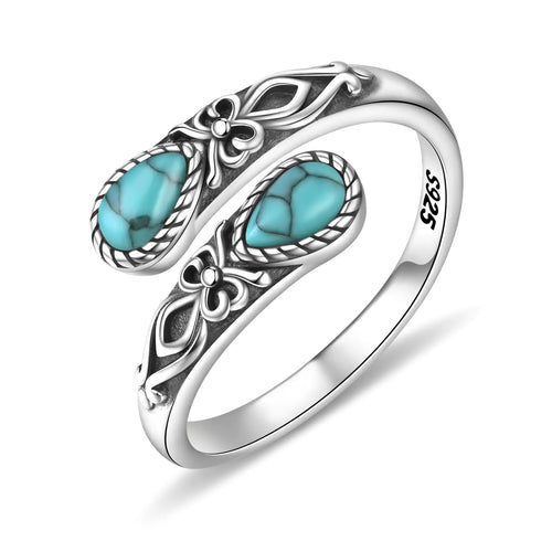 925 Sterling Silver Natural Moonstone Rings for Women Adjustable Sunflower Thumb Ring Vintage Spoon Rings Labradorite Rings Gift For Mom Wife Sister Her (Turquoise Victorian)